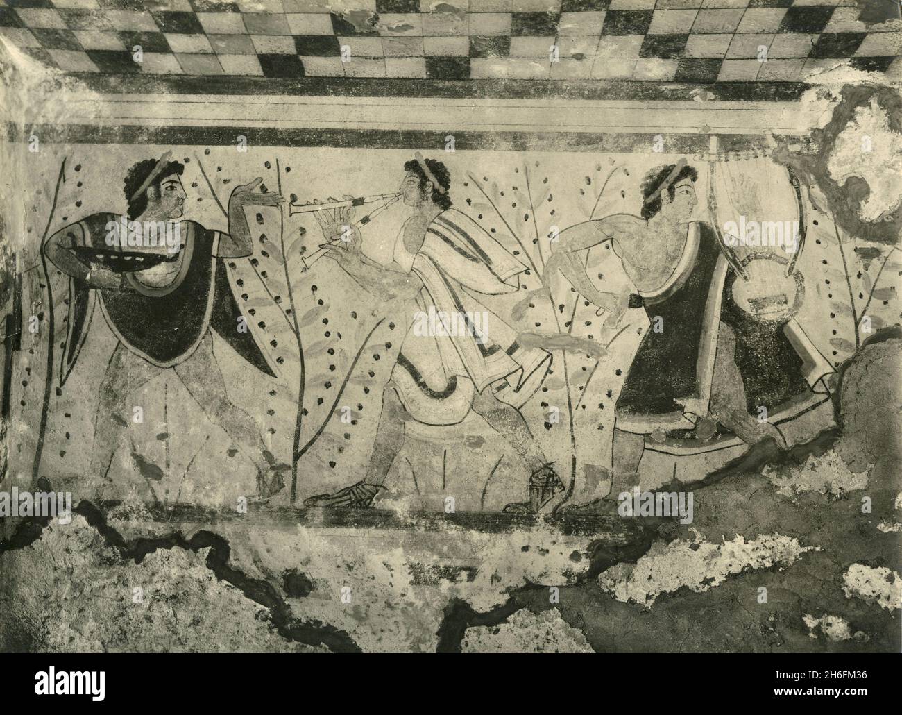 Fresco at the Etruscan Tomb of the Leopards, Tarquinia, Italy 1930s