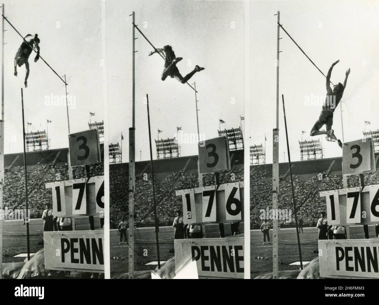 American athlete John Pennel setting a new pole vault record