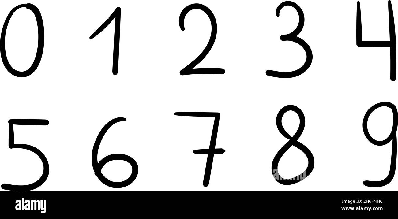 Stylishly drawn Arabic numerals from 0 to 9 - Vector illustration Stock Vector