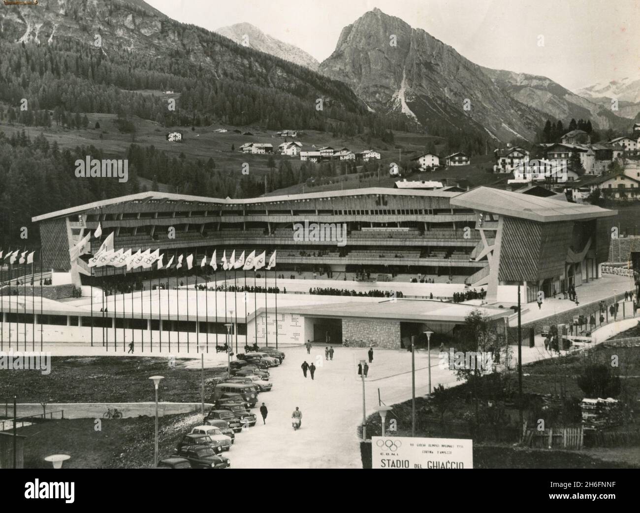 The new Winter Olympic Games Stadium, Cortina D'Ampezzo, Italy 1955 Stock Photo