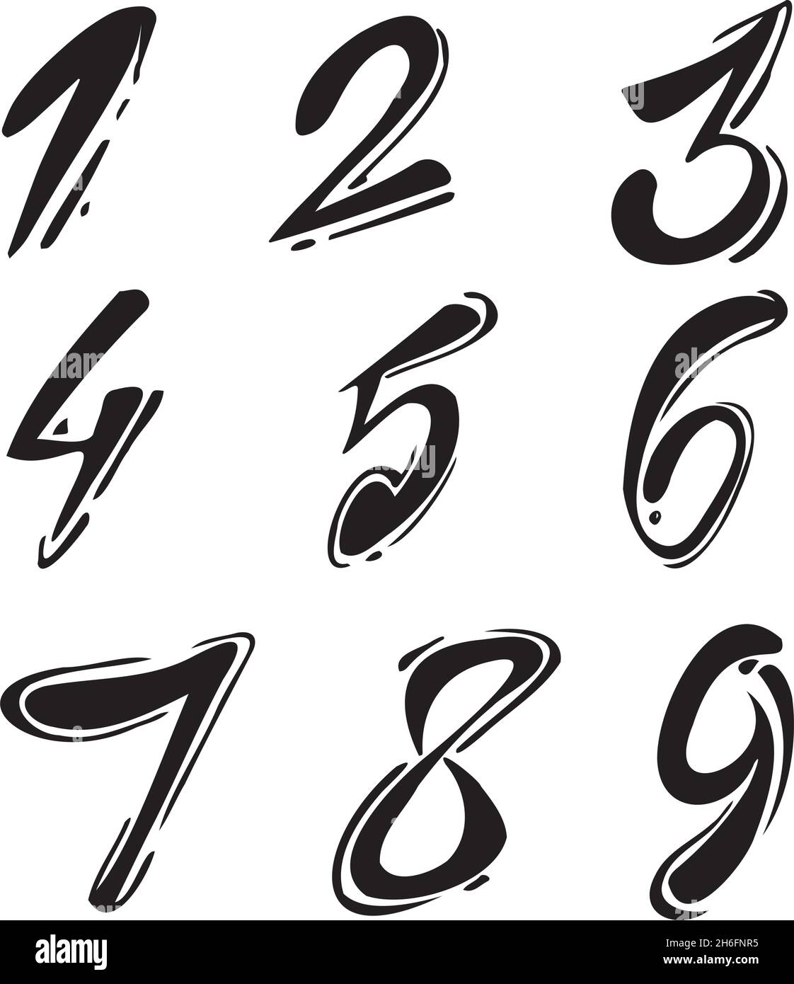 Stylishly drawn Arabic numerals from 1 to 9 - Vector illustration Stock Vector