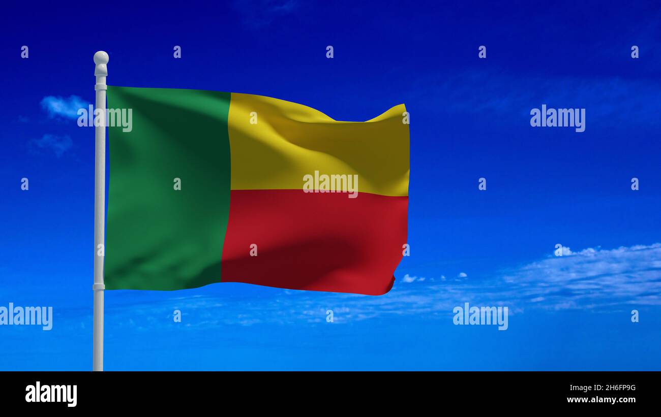 Republic of Benin national flag, waving in the wind. 3d rendering, CGI Stock Photo