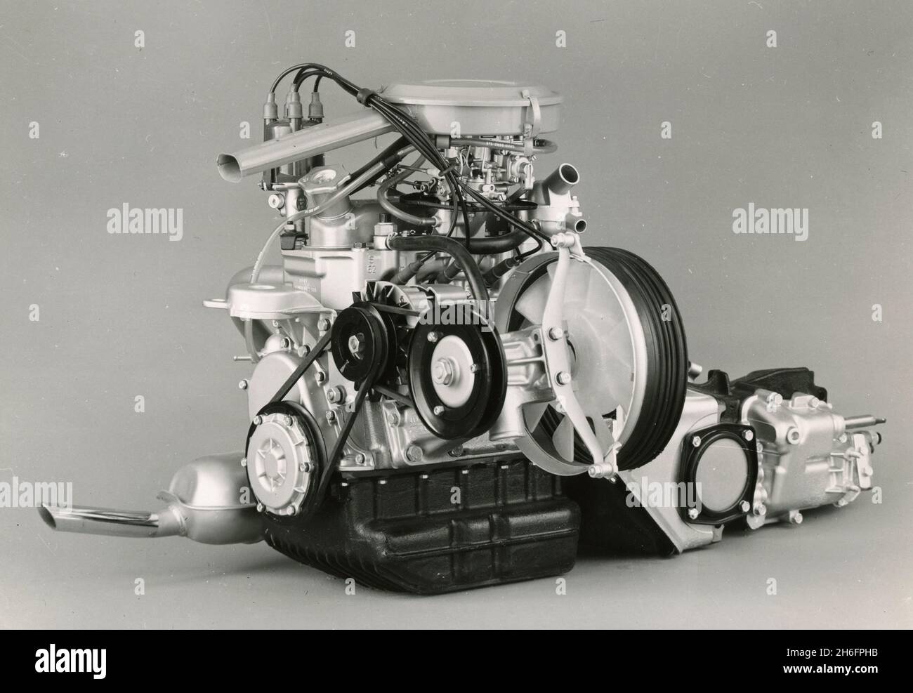 View of the engine of a FIAT 850 Sport car, Italy 1968 Stock Photo