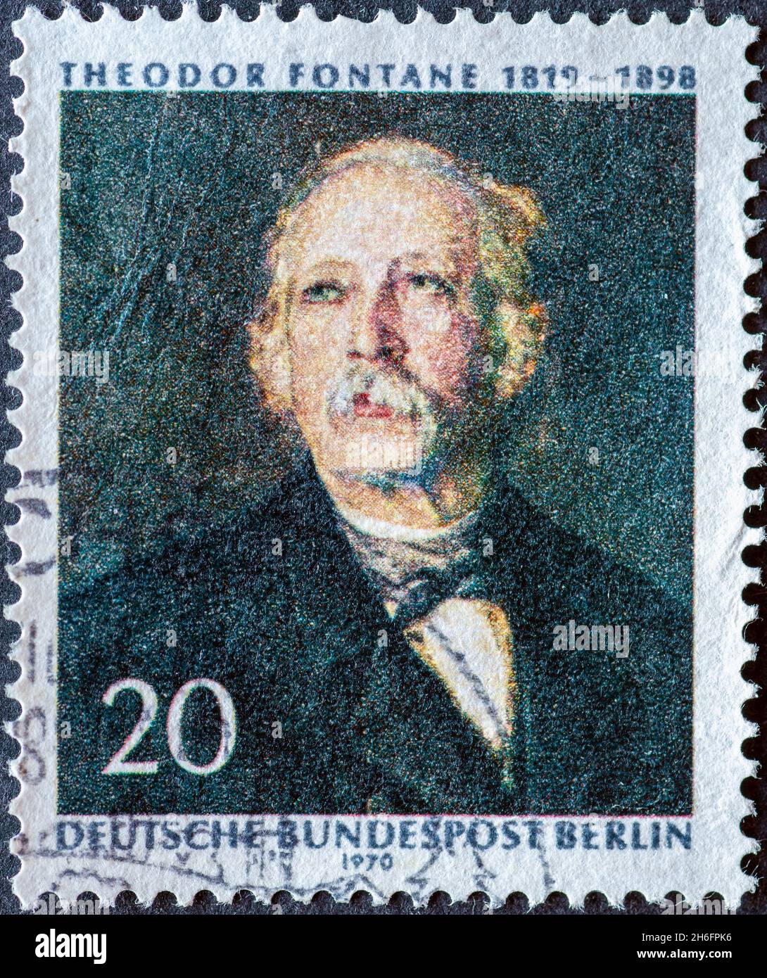 GERMANY, Berlin - CIRCA 1970: a postage stamp from Germany, Berlin showing a portrait of the poet, writer, journalist and critic Theodor Fontane 1819 Stock Photo