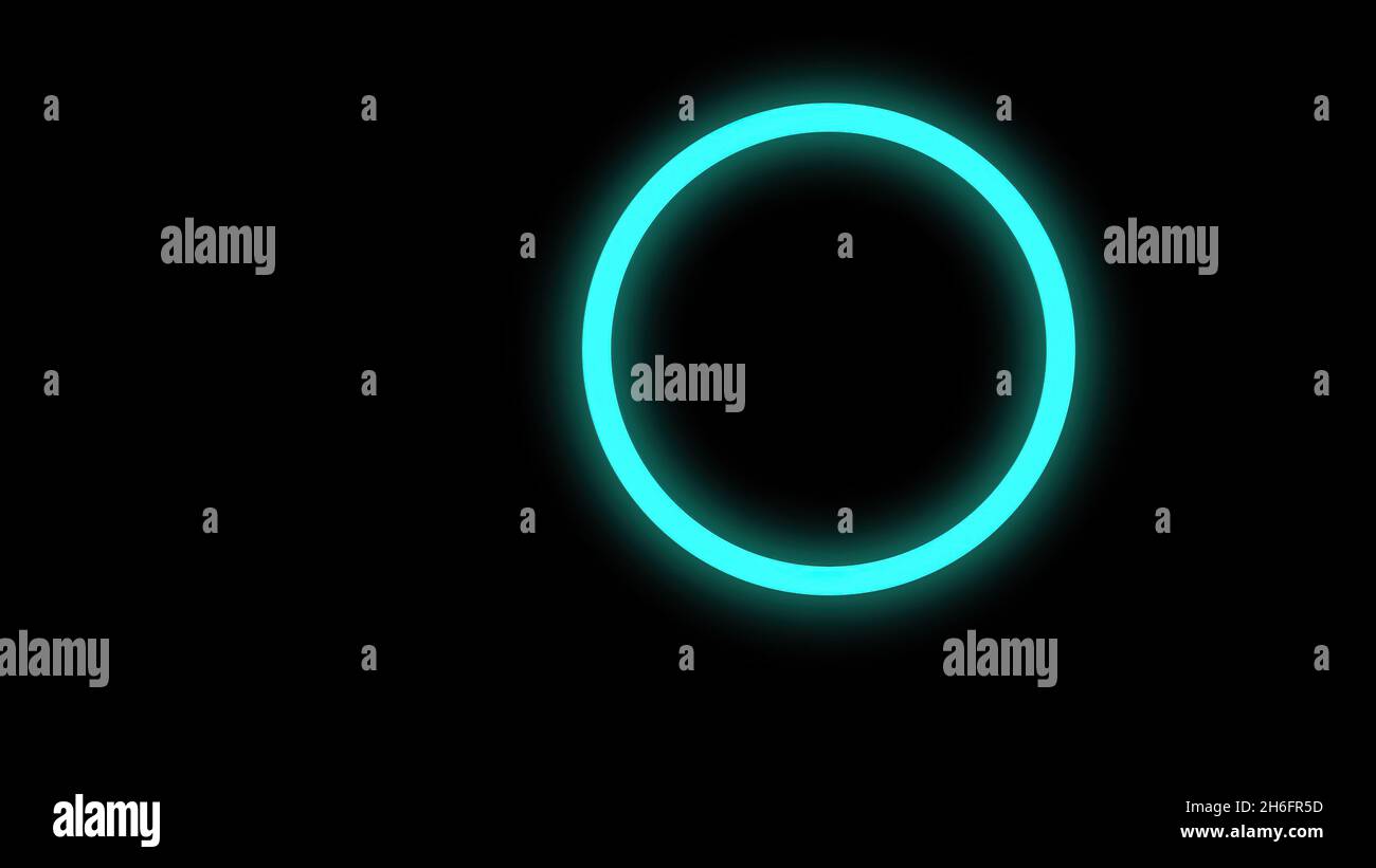 3d illustration - Blue neon glowing circles on black background Stock ...
