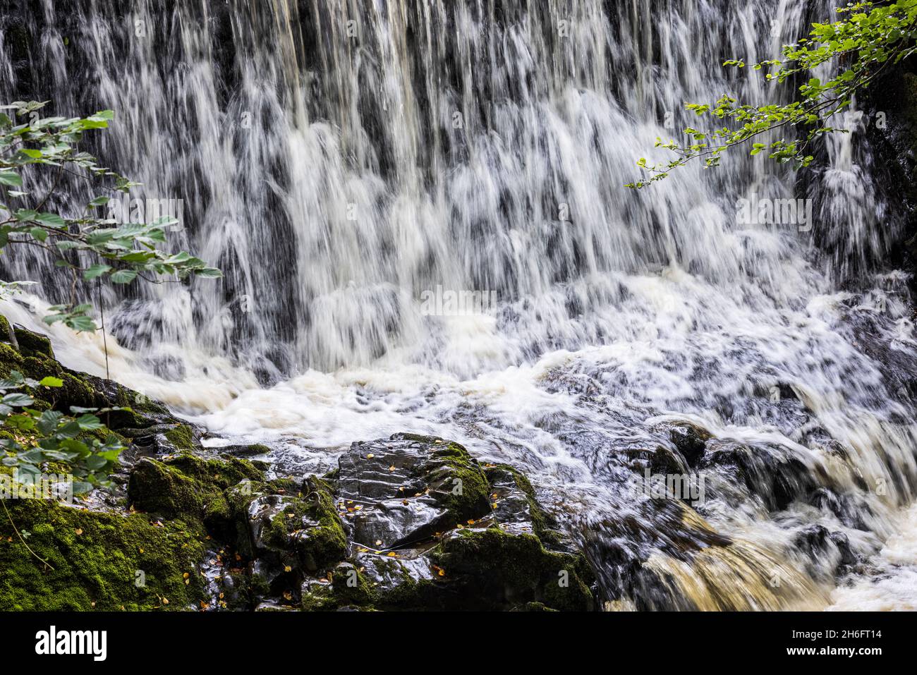 Waterfall on the Silver river flowing over stones near Cadamstown, County Offaly, Ireland Stock Photo