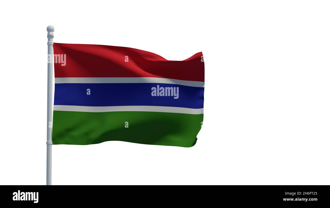 Republic of the Gambia national flag, waving in the wind. 3d rendering ...