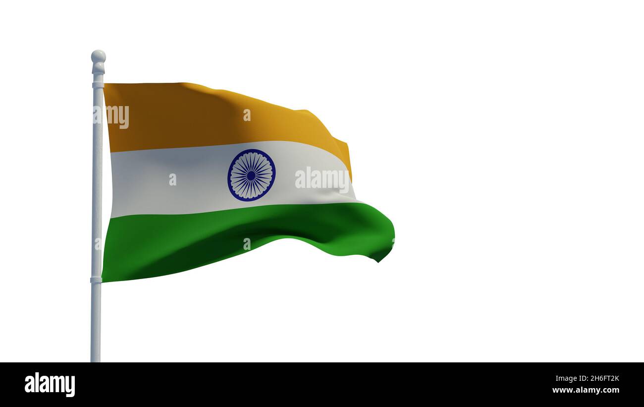 Republic of India national flag, waving in the wind. 3d rendering, CGI. Illustration, isolated on white Stock Photo
