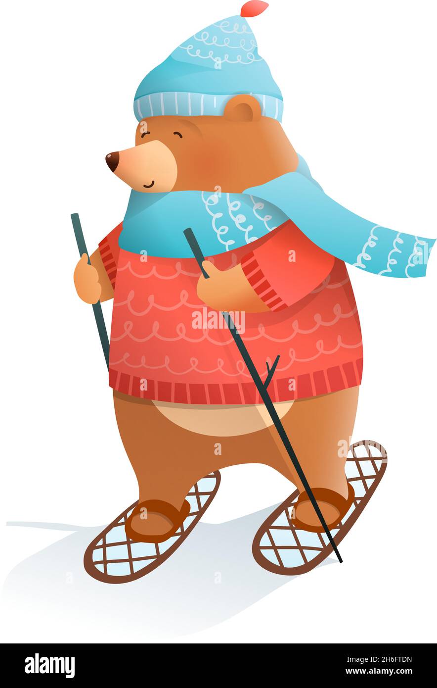 Bear Character Skiing in Winter Wearing Clothes Stock Vector