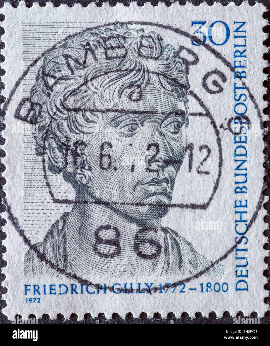 GERMANY, Berlin - CIRCA 1972: a postage stamp from Germany, Berlin showing a portrait of the architect and master builder Friedrich Gilly 1772 - 1800 Stock Photo