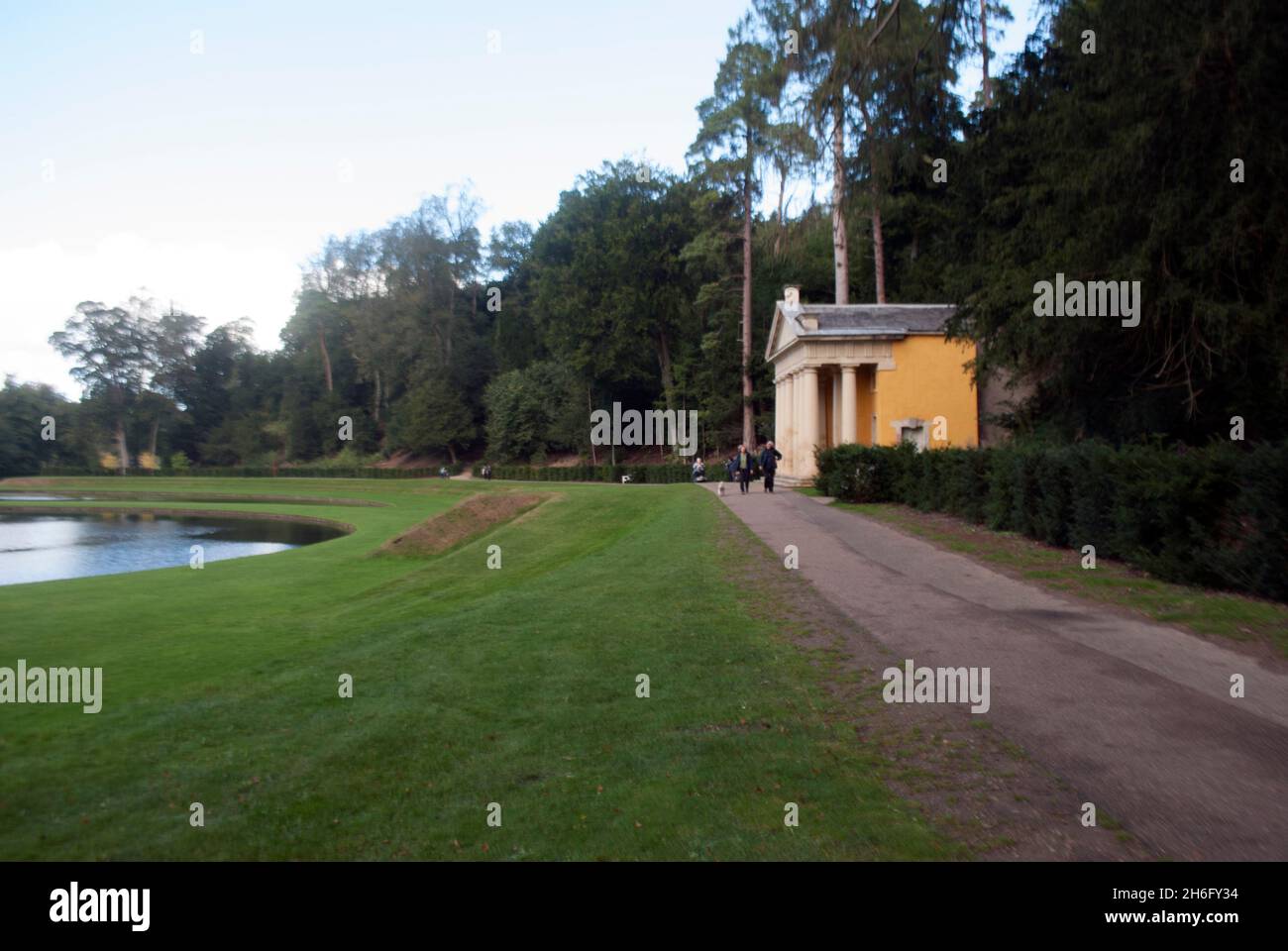 Path leading to Temple of Piety at Studley Royal Water Gardens, Studley Royal Park, Fountains Abbey, Aldfield, near Ripon, North Yorkshire, England Stock Photo