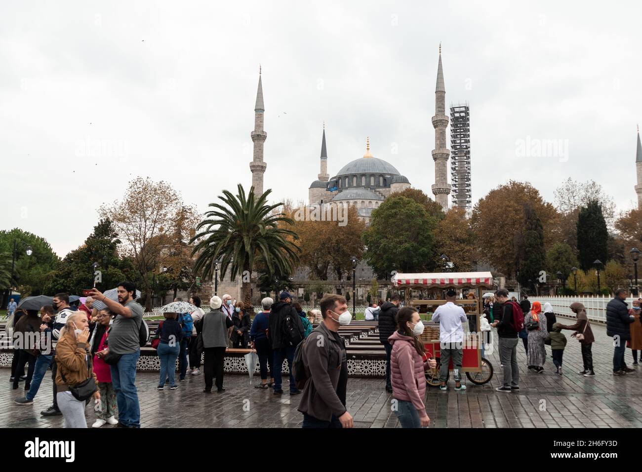 Tourists at Blue Mosque in covid times. November 2021, Sultanahmet, Istanbul Stock Photo