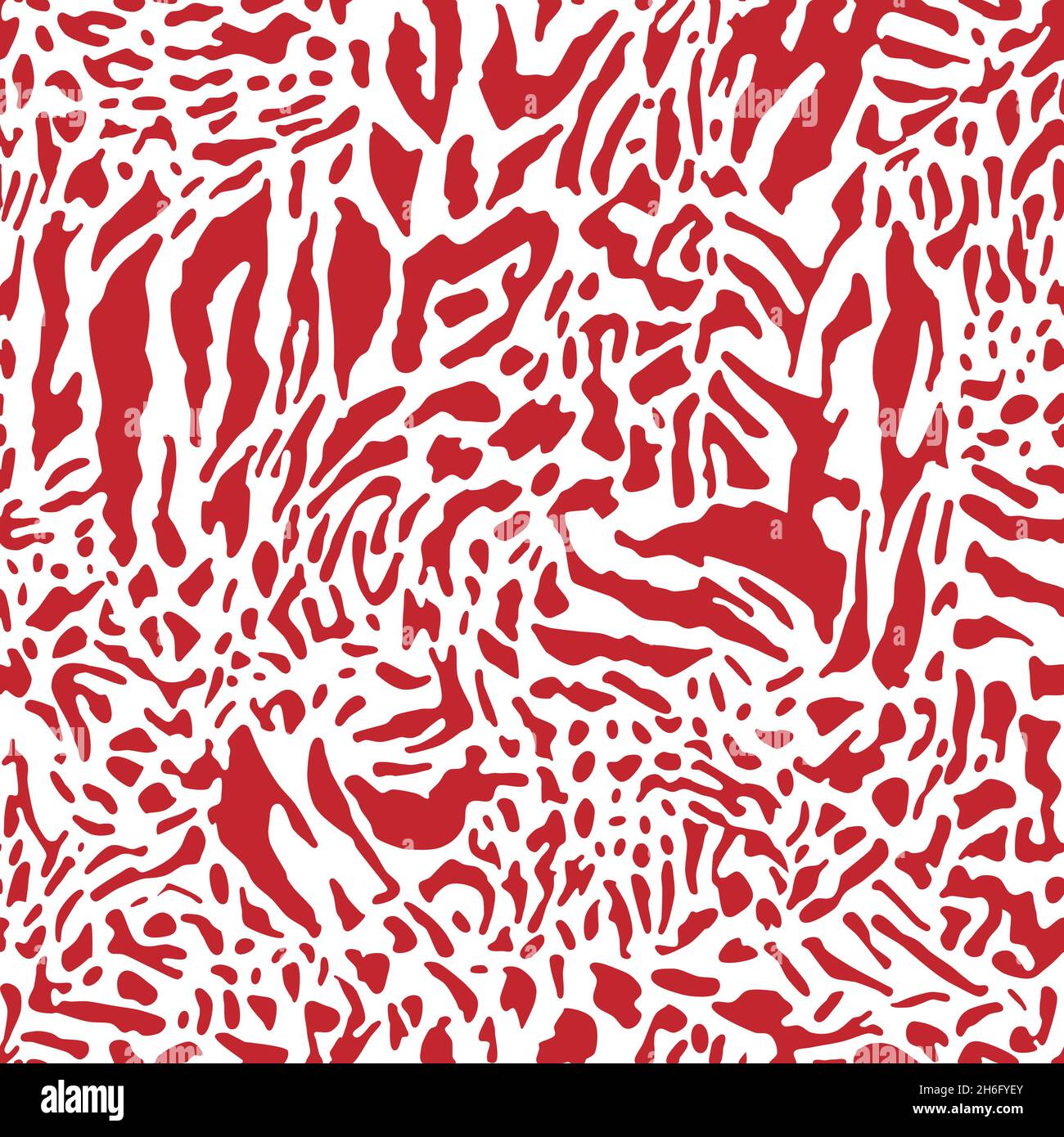 Vector Surface Art, inspired by Predators Animal Skins. Red stripes on white. Fashionable seamless pattern. Stylish artwork of exotic animal leather. Stock Vector