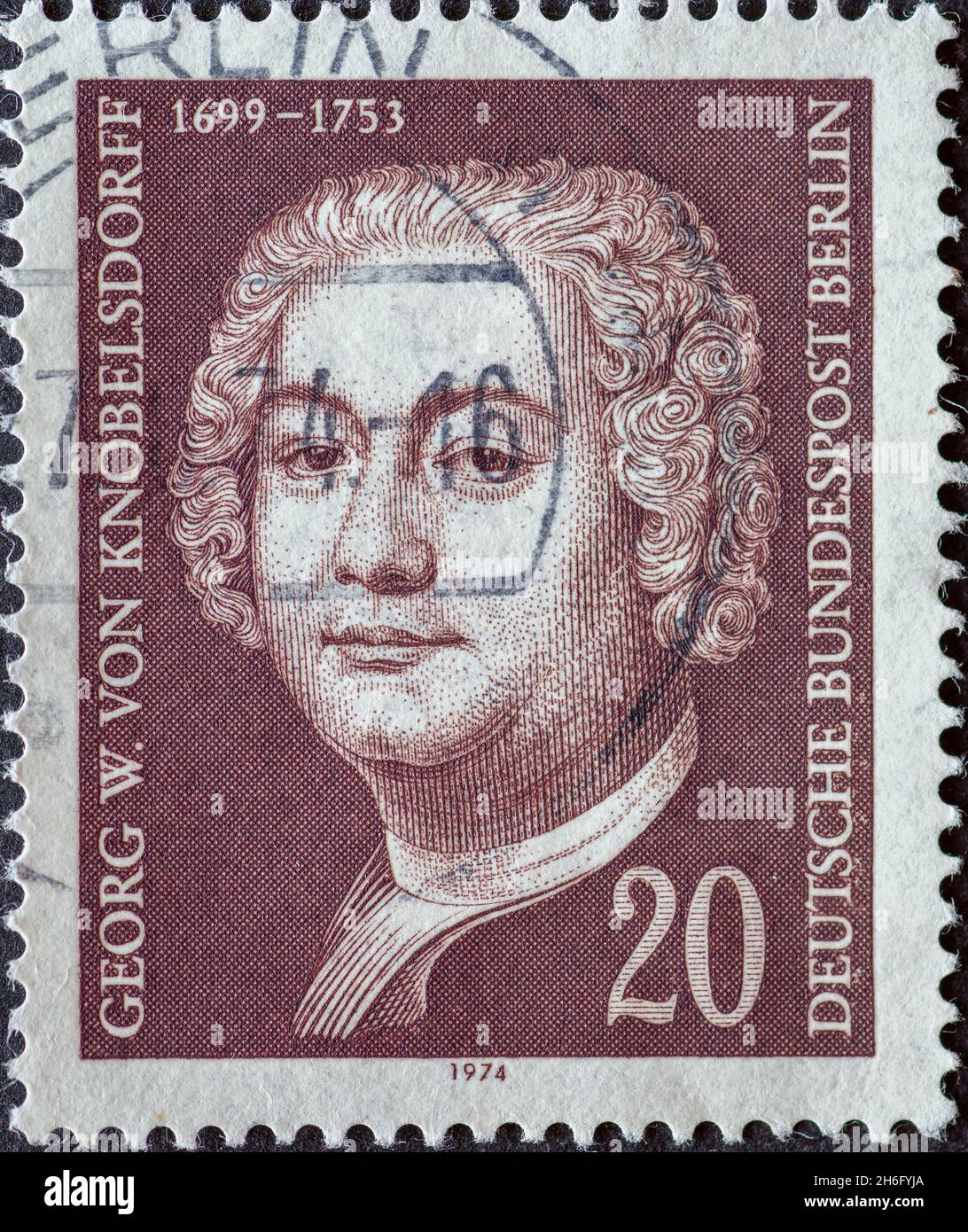 GERMANY, Berlin - CIRCA 1974: a postage stamp from Germany, Berlin showing a portrait of the portrait and landscape painter, theater director and arch Stock Photo