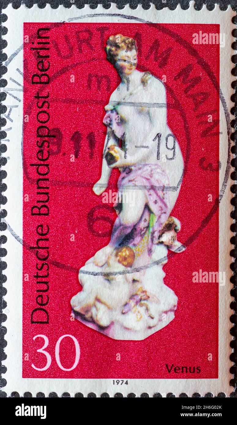 GERMANY, Berlin - CIRCA 1974: a postage stamp from Germany, Berlin showing a figure from Berlin porcelain: Venus Stock Photo