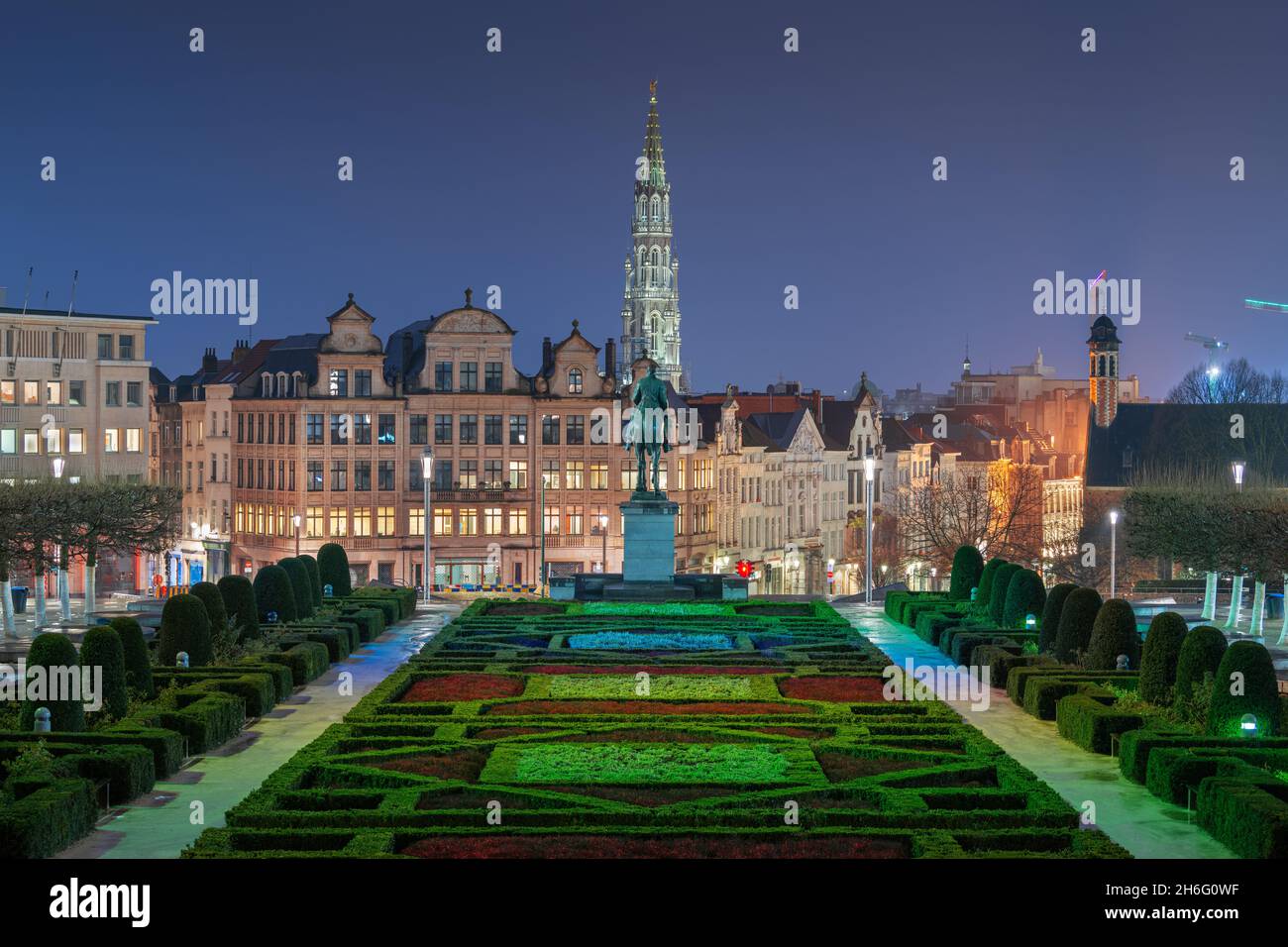 Brussels, Belgium from Mont des Arts at night. Stock Photo
