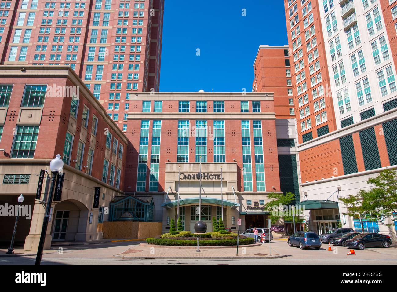 Omni Providence Hotel main entrance at 1 West Exchange Street in downtown Providence, Rhode