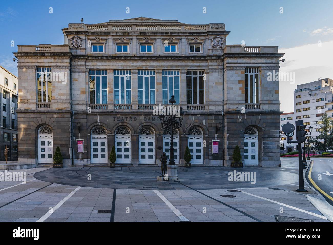 Facade of the Campoamor Theater in the city of Oviedo, Uvieu, in Asturias.  Stock Photo