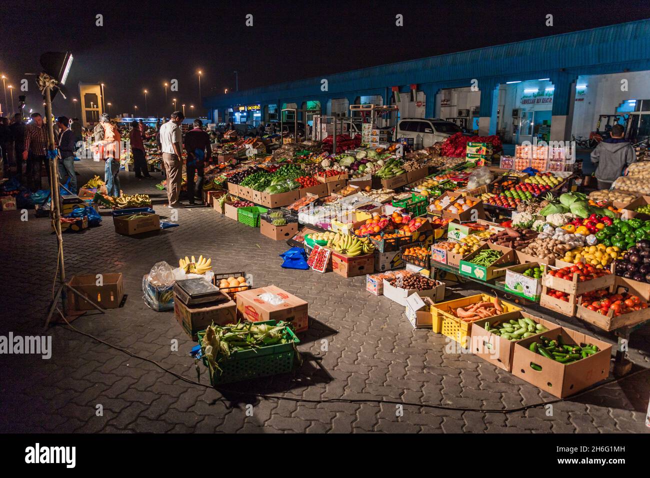 ABU DHABI, UAE MARCH 9, 2017 Night view of fruit and vegetable