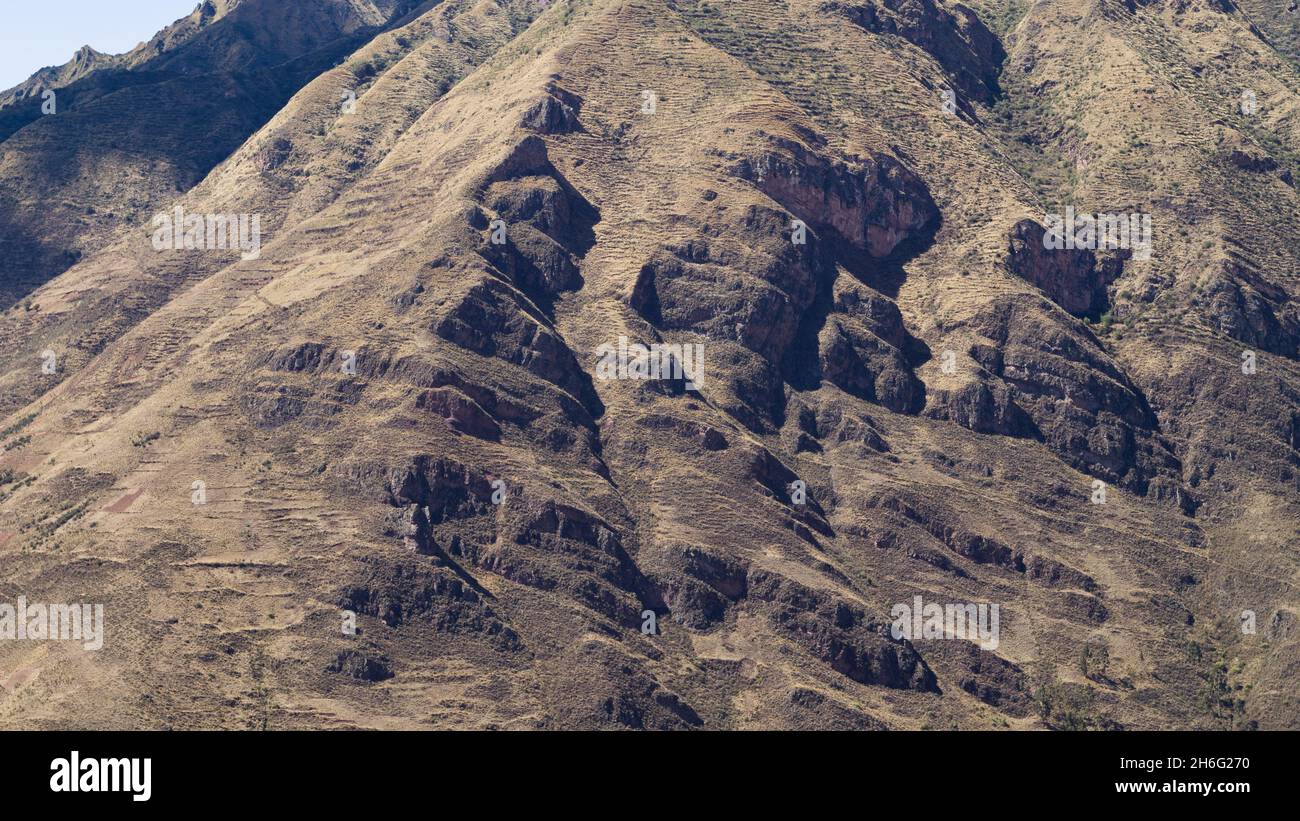 Andes Mountin range geological stratas cusco, Peru Stock Photo