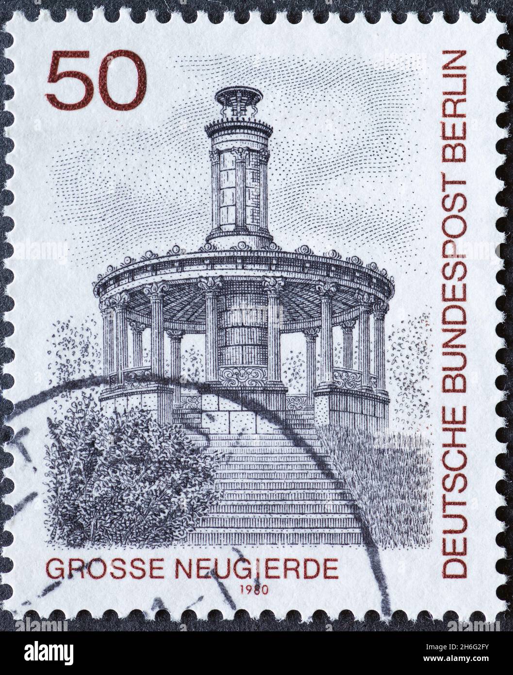 GERMANY, Berlin - CIRCA 1980: a postage stamp from Germany, Berlin showing historical Berlin views: The Great Curiosity, Schlosspark Klein Glienicke Stock Photo