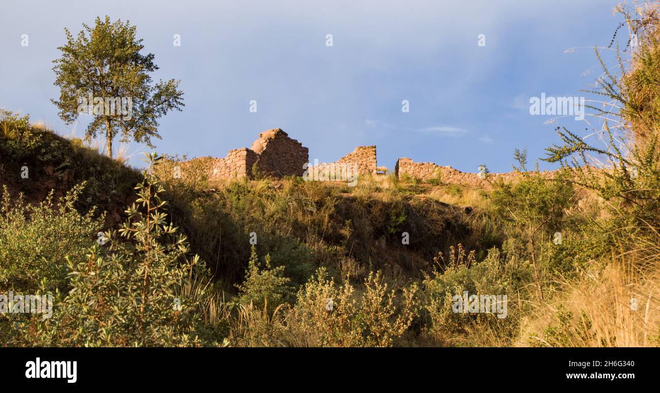 Buildings at ancient inca archaeological site - cusco Peru Stock Photo