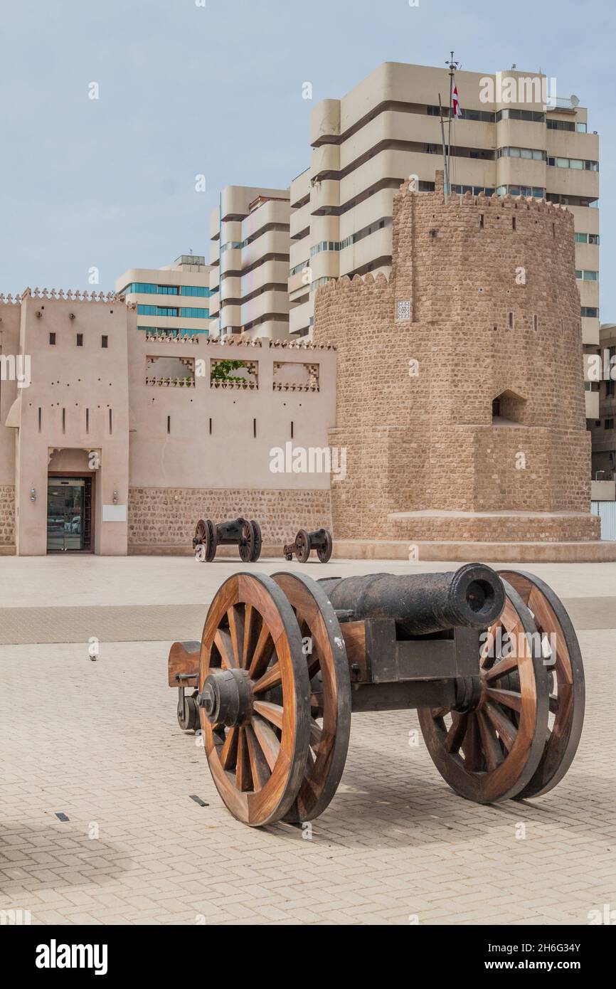 Cannon in front of Sharjah Al Hisn Fort, UAE Stock Photo