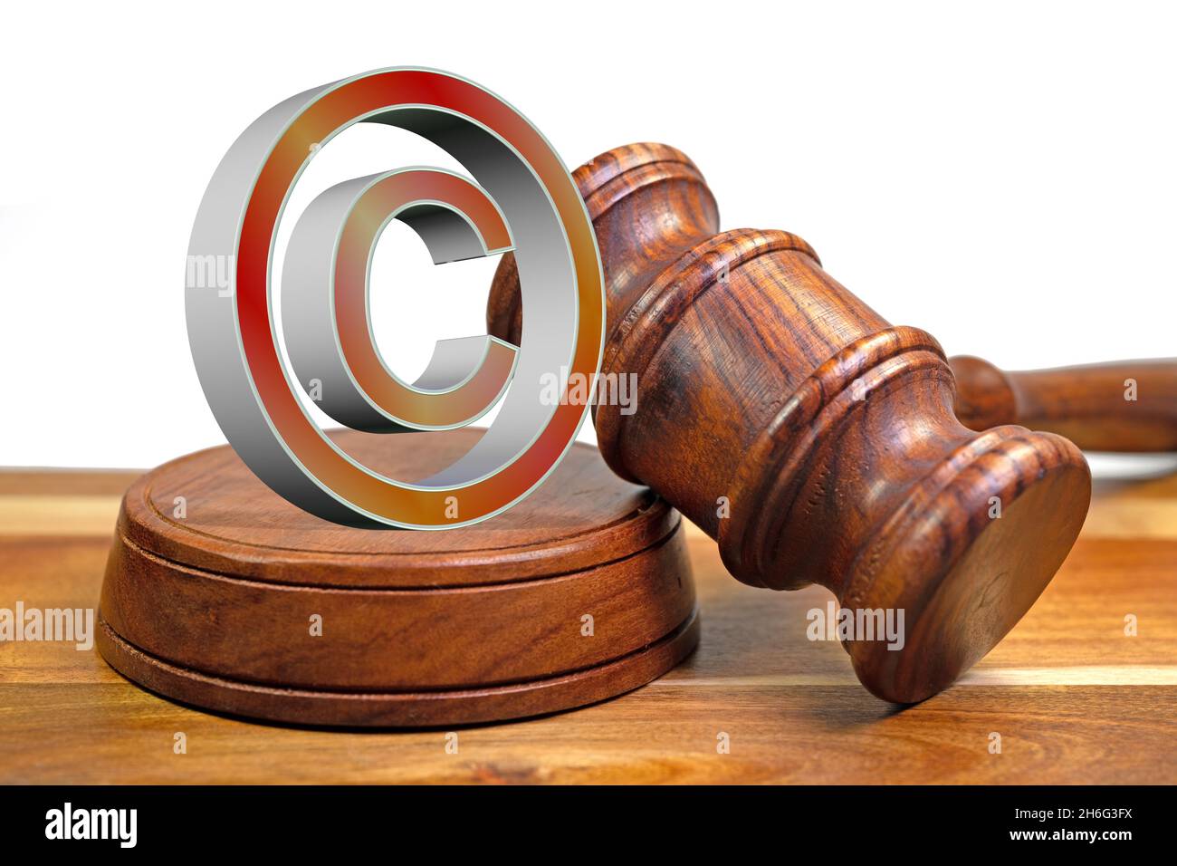 Copyright sign and judge gavel in a close-up, 3d-illustration Stock Photo