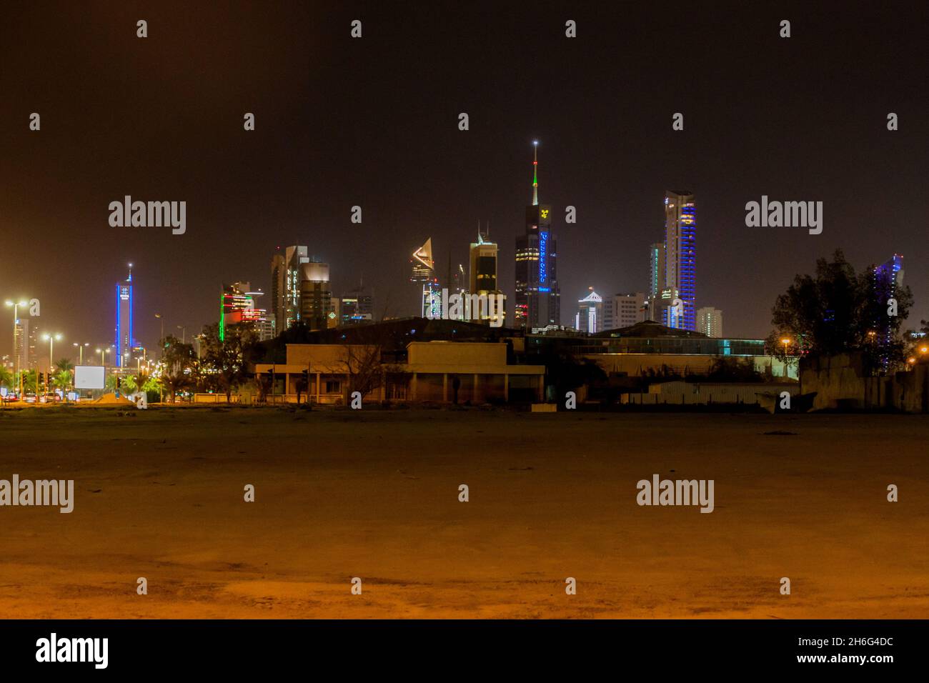 KUWAIT CITY, KUWAIT - MARCH 18, 2017: Night view of the Kuwait City skyline. Stock Photo