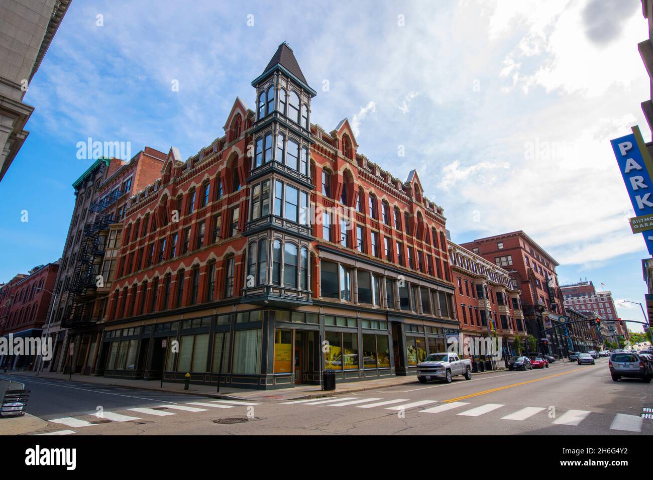 Historic commercial buildings at 44 Washington Street at Eddy Street in