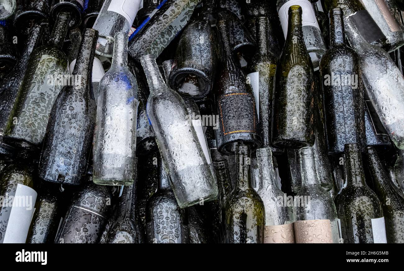 empty wine bottles background, close-up Stock Photo