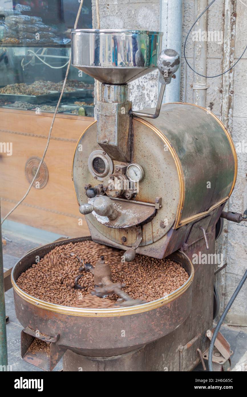 Coffee roasting machine on a street in Irbid, Jordan Stock Photo Alamy