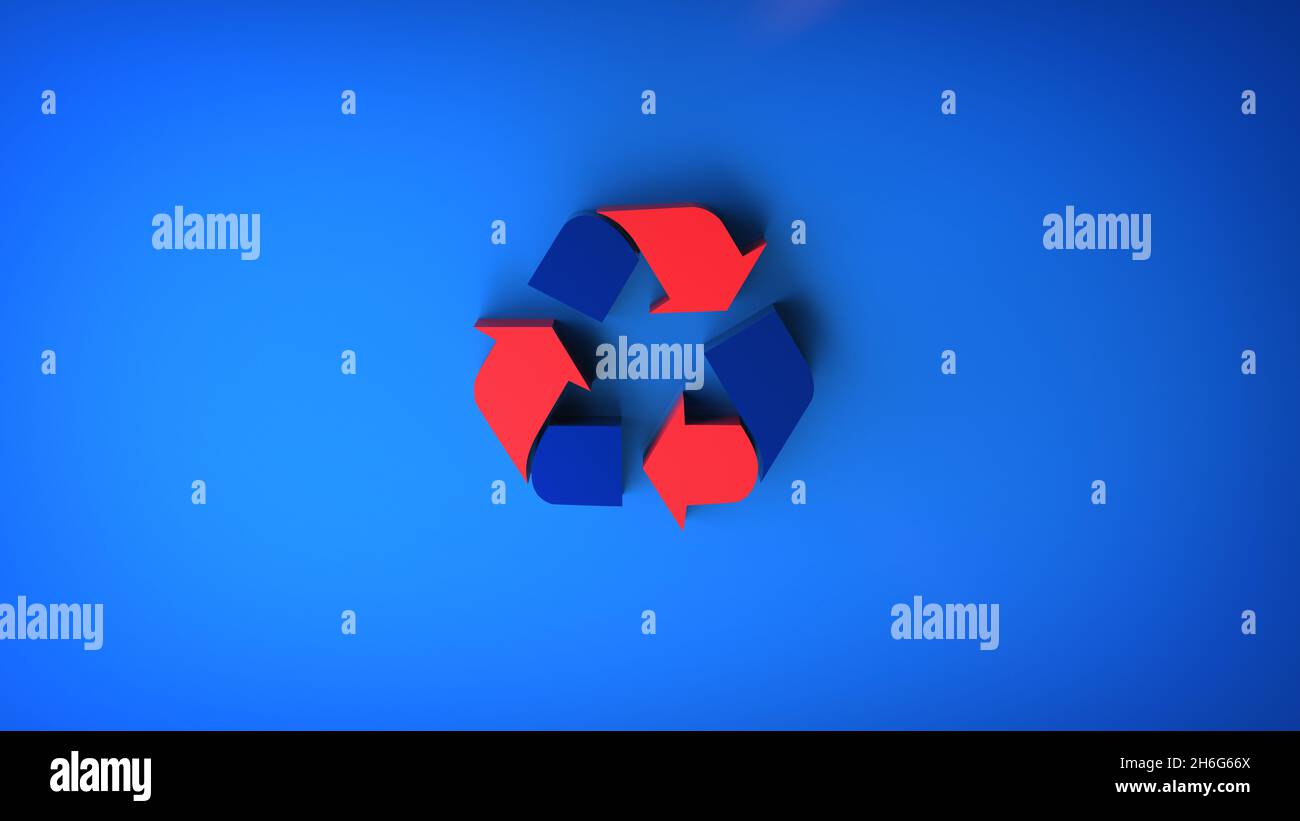 3D rendering of a blue-and-red recycling symbol Stock Photo - Alamy
