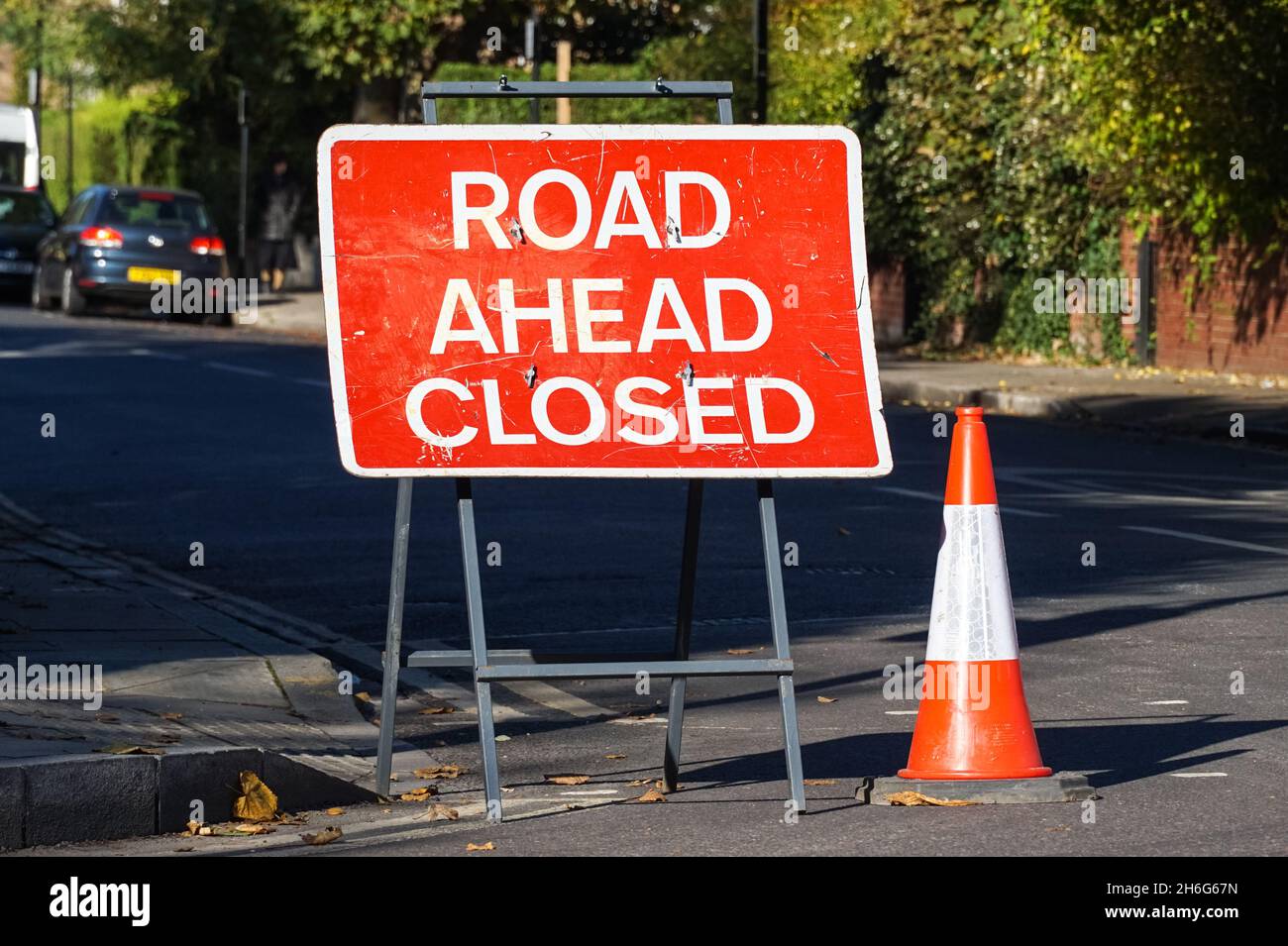 Road closed for roadworks in London England United Kingdom UK Stock