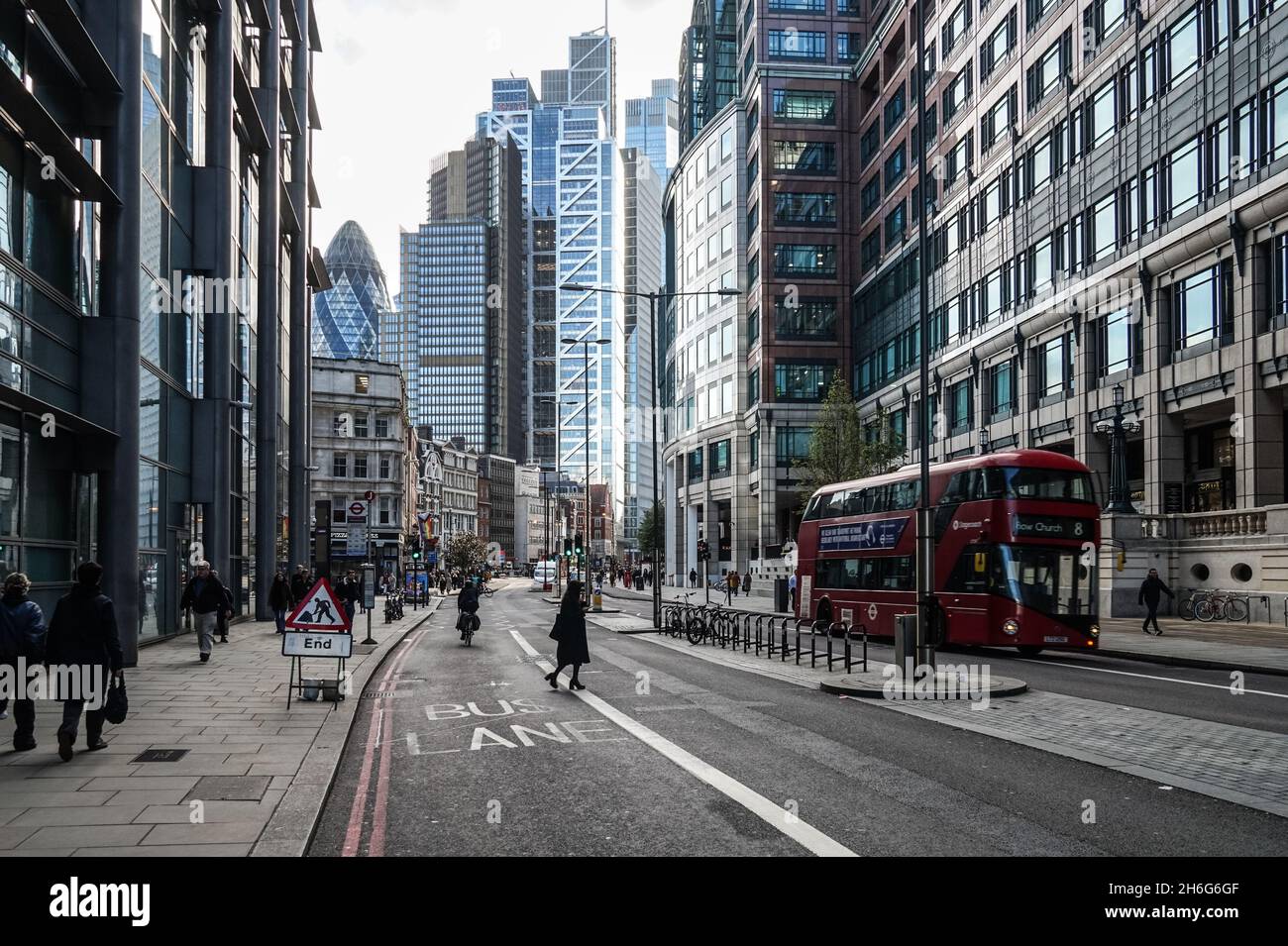 Bishopsgate in Square Mile in the City of London with skyscrapers in the background, London England United Kingdom UK Stock Photo