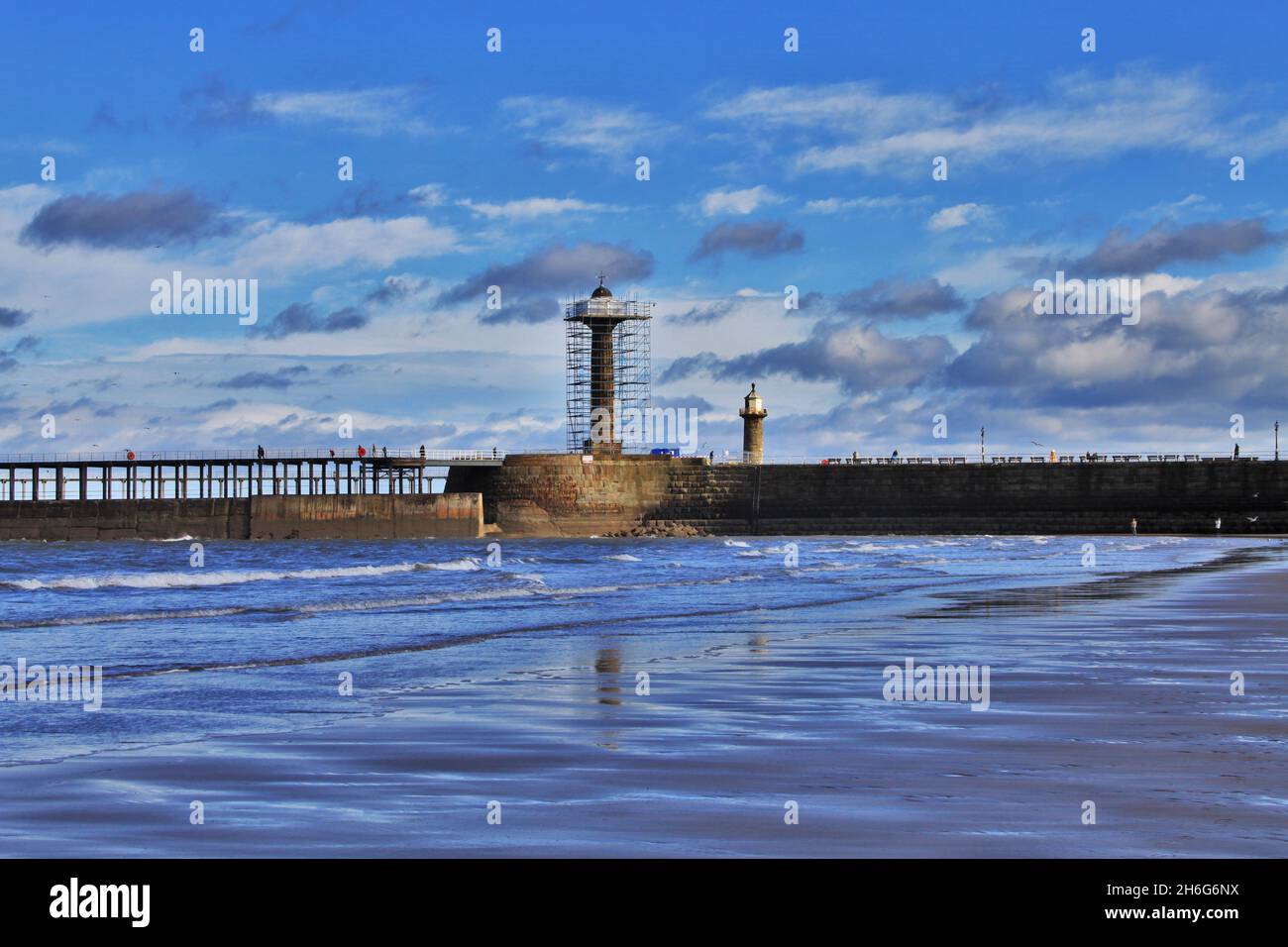 Whitby Lighthouse England Stock Photo Alamy