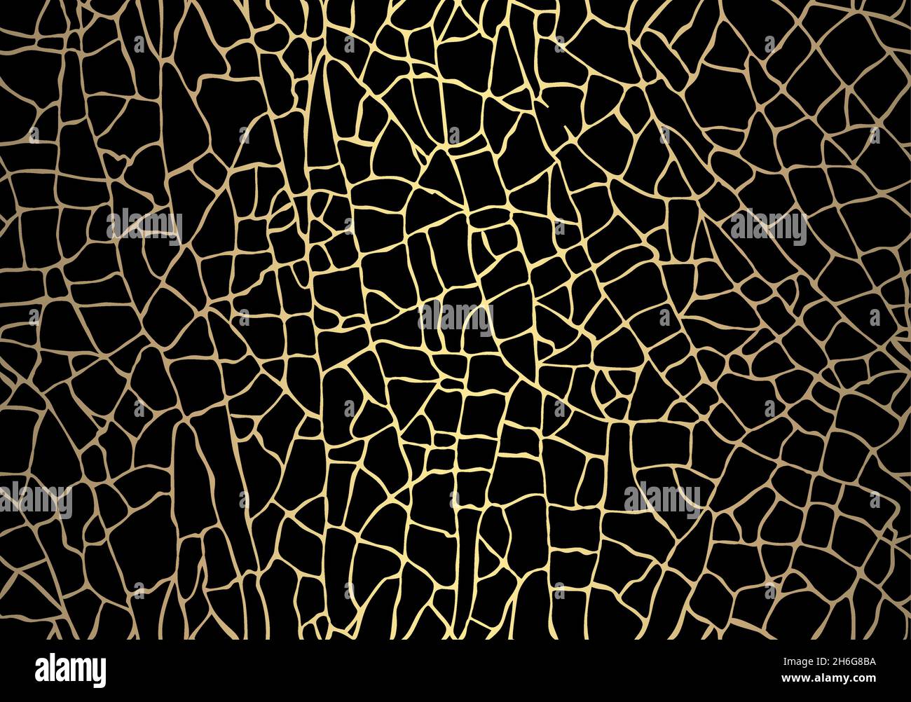 Golden cracked texture on black background. Kintsugi Japanese art style