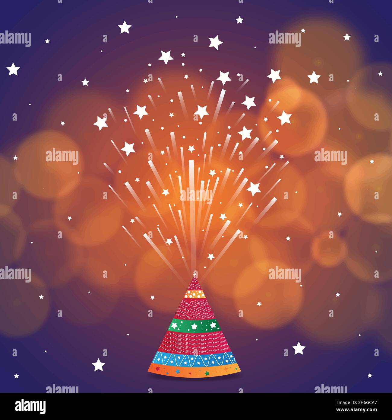 Vector illustration of burning Diwali firecrackers with blurred bokeh
