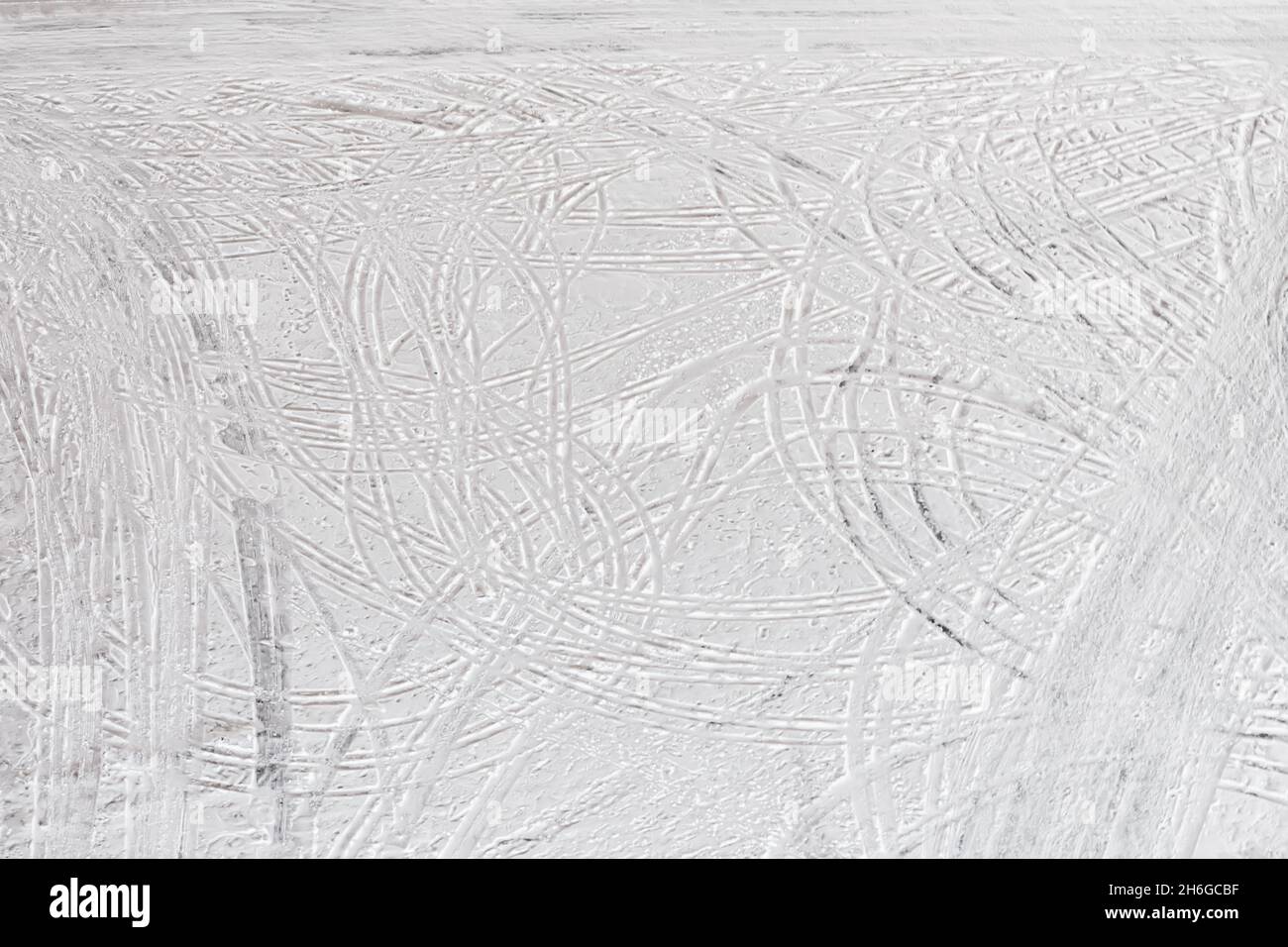 Ice Scratced Scratched Ice. Rink surface above, winter background with traces of ...