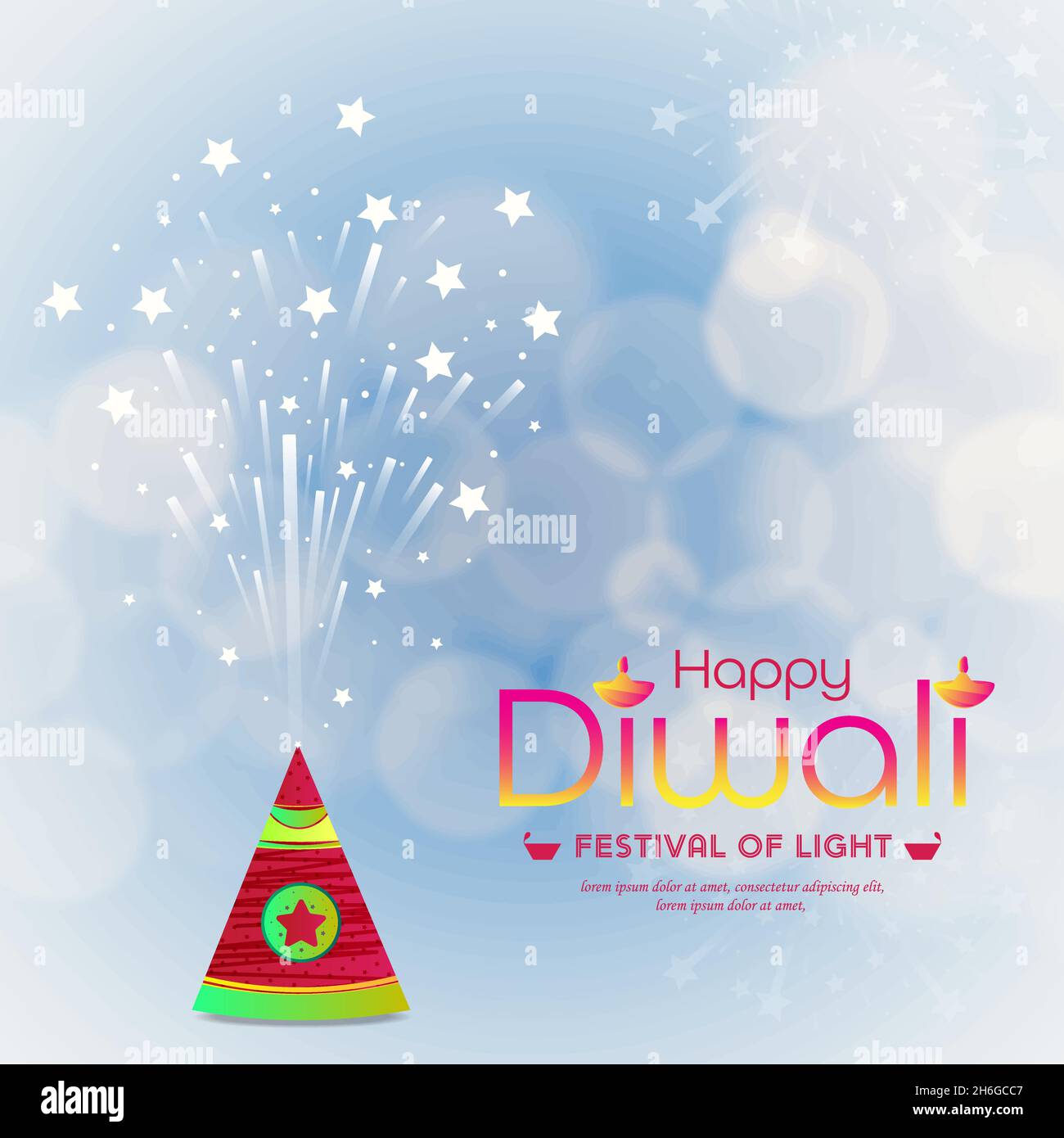 Vector illustration of burning Diwali firecrackers with blurred bokeh