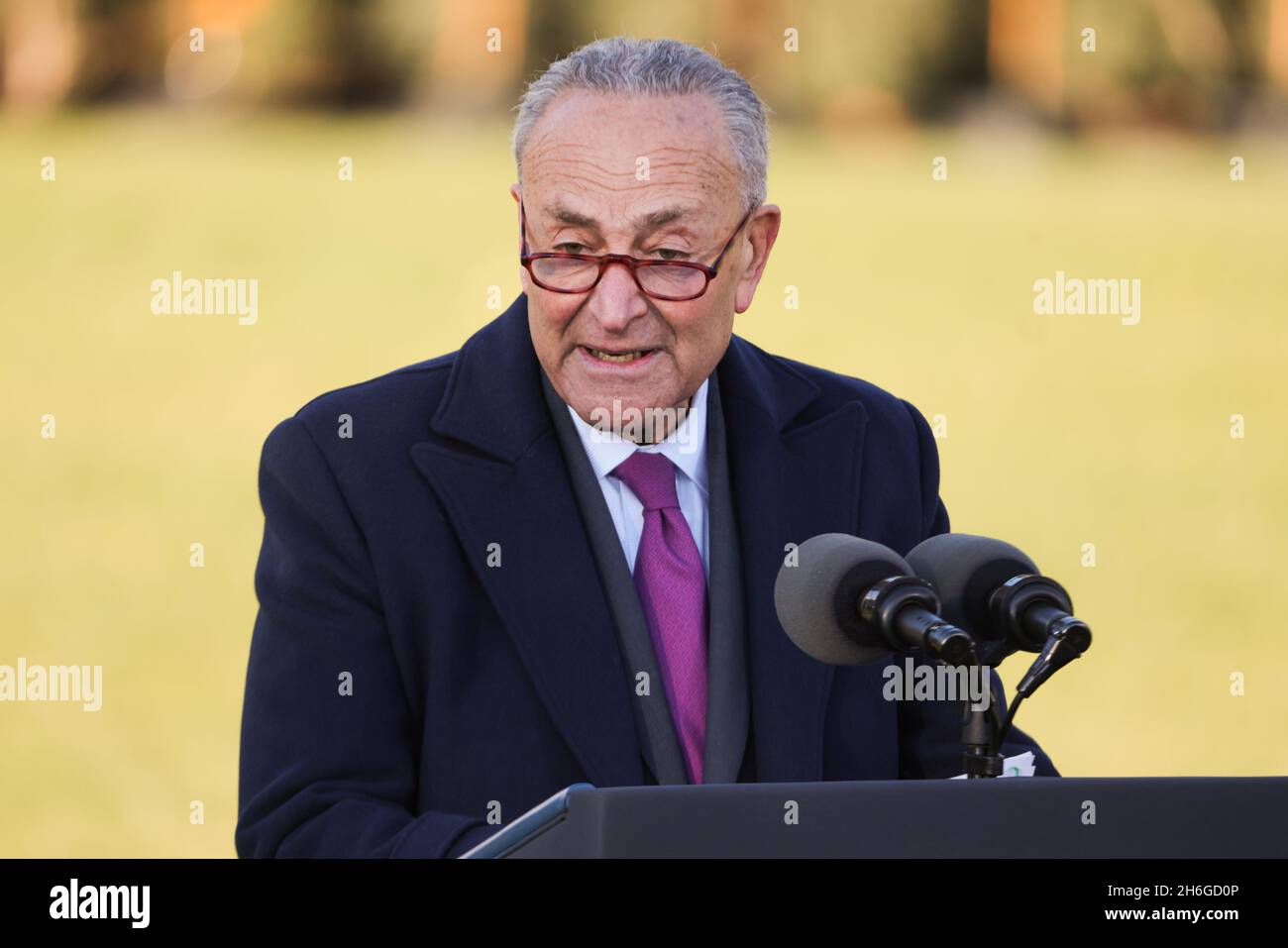 U.S. Senate Majority Leader Chuck Schumer speaks before President Joe