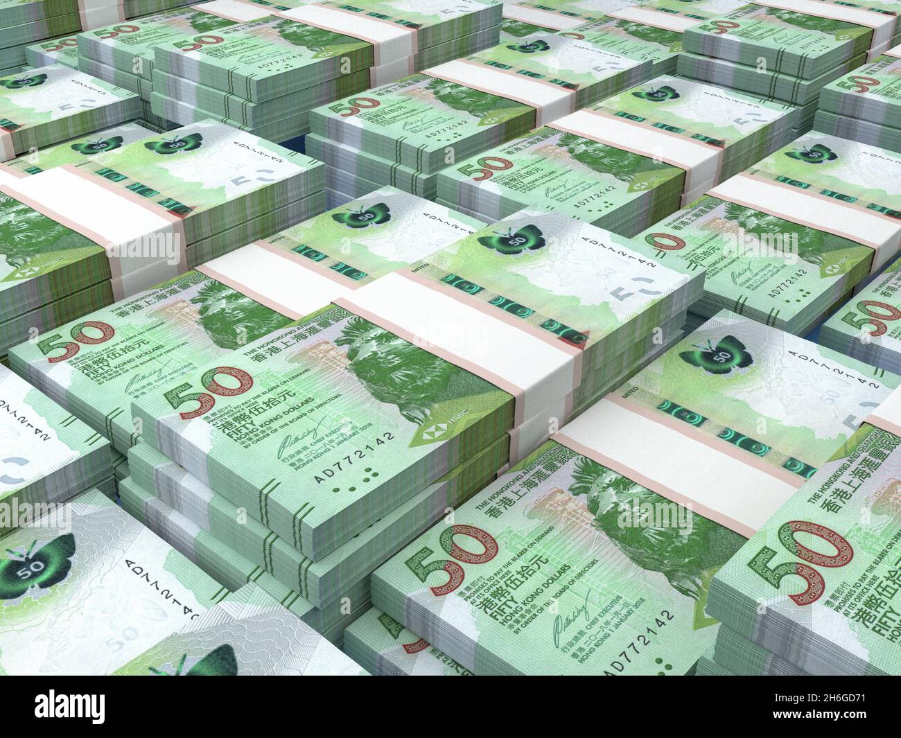 Money of Hong Kong. Hong Kong dollar bills. HKDHSBC banknotes. 50 dollars.  Business, finance, news background. 3d illustration Stock Photo - Alamy