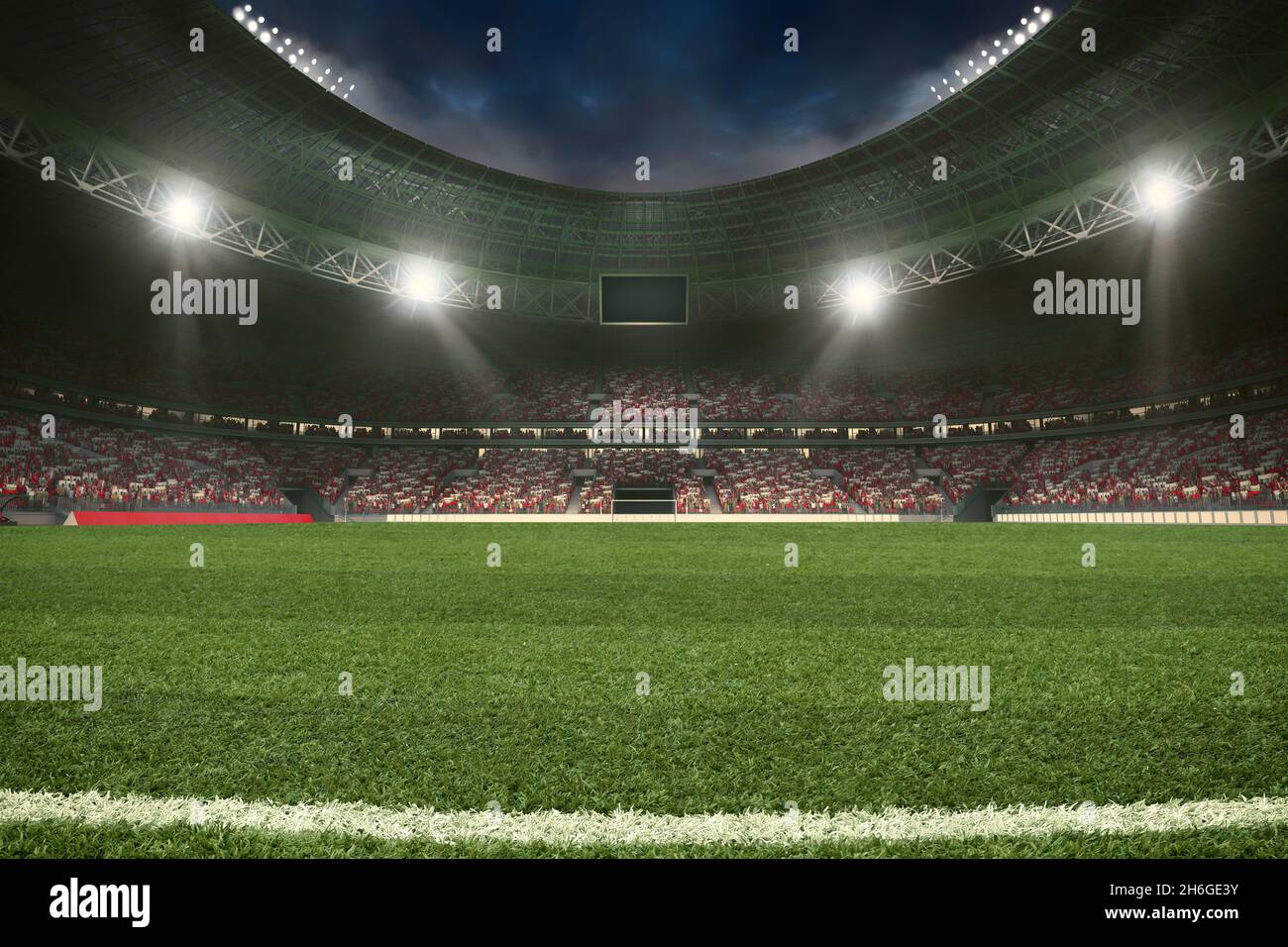 Football stadium with the stands full of fans waiting for the night ...