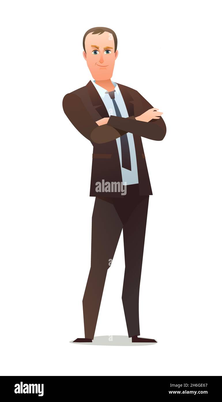 Successful businessman. Cheerful persons in standing pose. Man in business  suit and tie. Cartoon comic style flat design. Separate character Stock  Vector Image & Art - Alamy