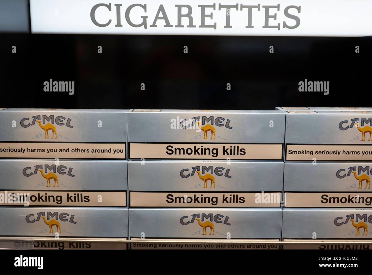 Kiev, Ukraine. 02nd Nov, 2021. Packs of Camel cigarettes seen displayed on  the shelf of a Duty Free store at the Boryspil International Airport.  (Photo by Igor Golovniov/SOPA Images/Sipa USA) Credit: Sipa