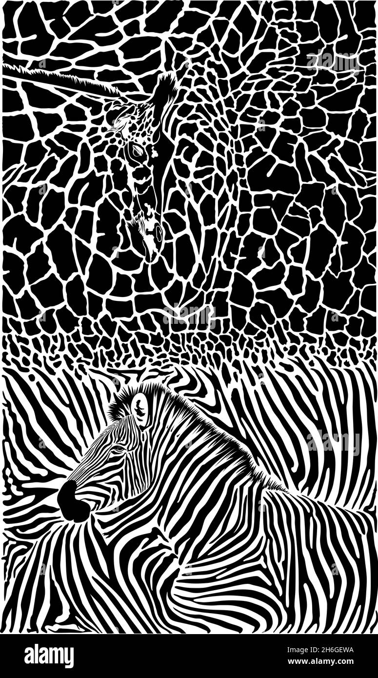 Giraffe and zebra with background Stock Vector