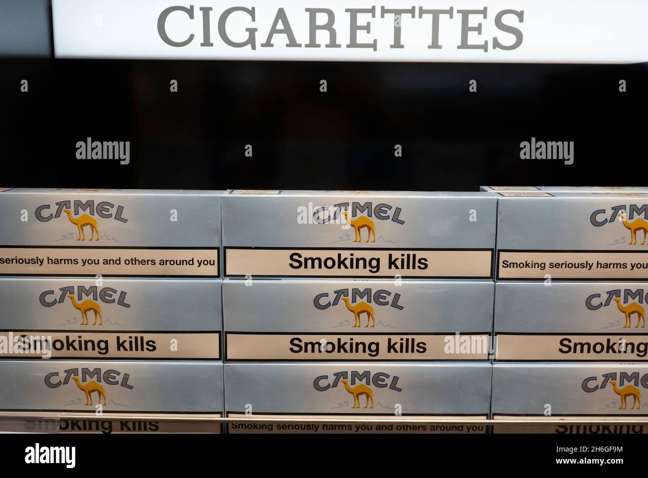 Kiev, Ukraine. 2nd Nov, 2021. Packs of Camel cigarettes seen displayed on the shelf of a Duty Free store at the Boryspil International Airport. (Credit Image: © Igor Golovniov/SOPA Images via ZUMA Press Wire) Stock Photo