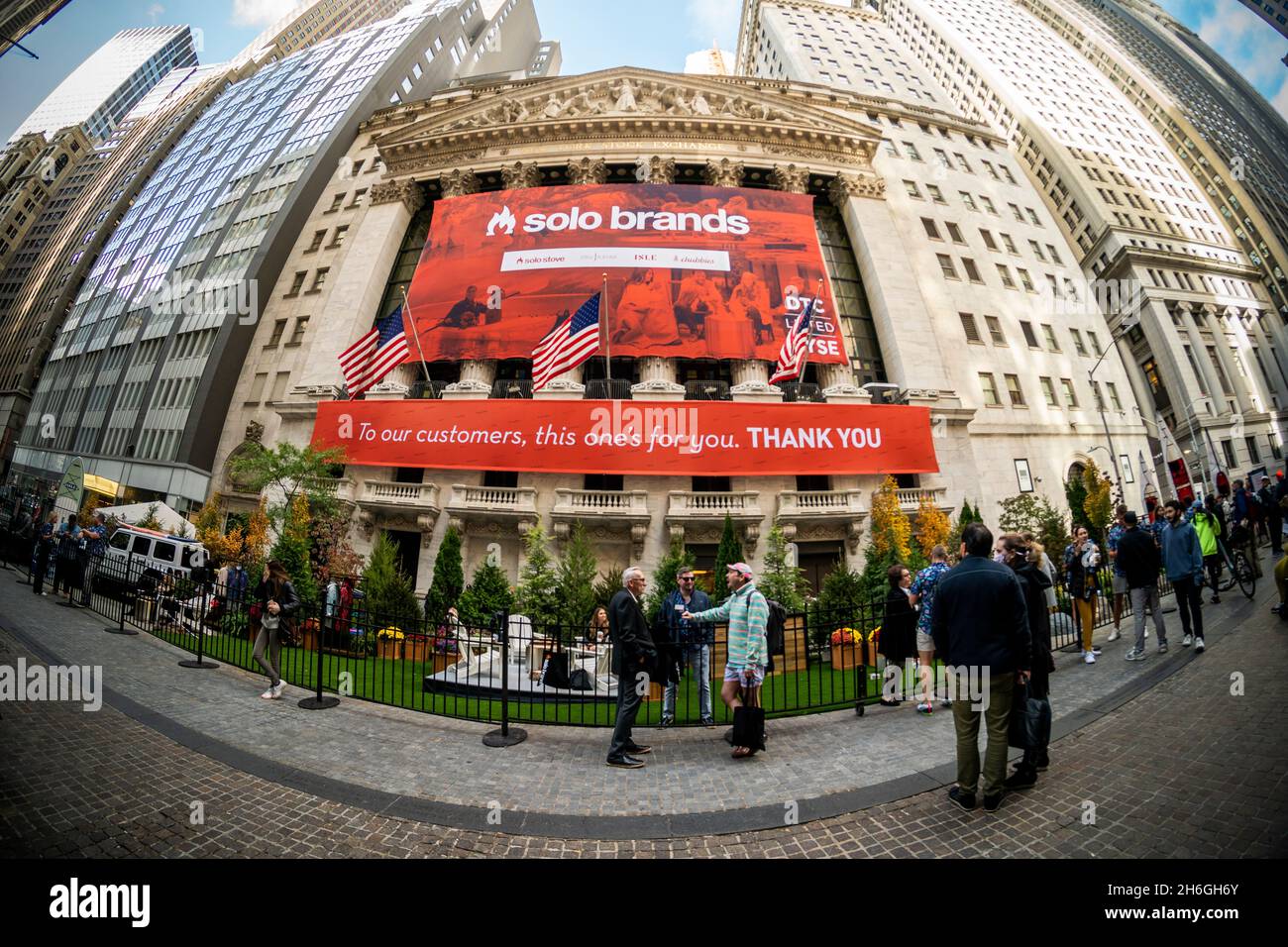 The New York Stock Exchange is decorated for the initial ...