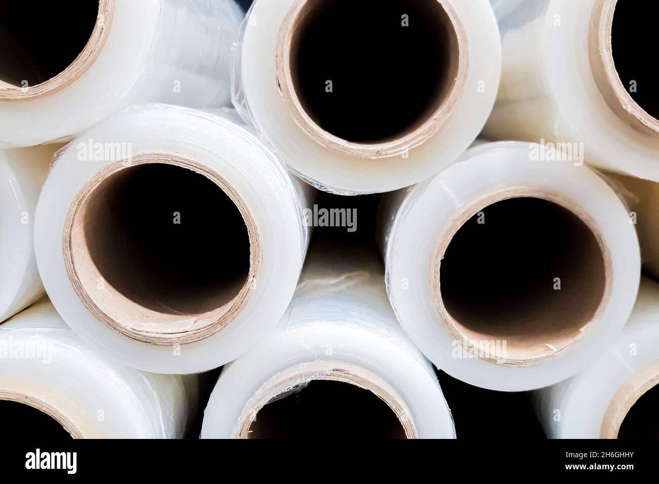 Rolls of shipping film in the warehouse. Packing material Stock Photo