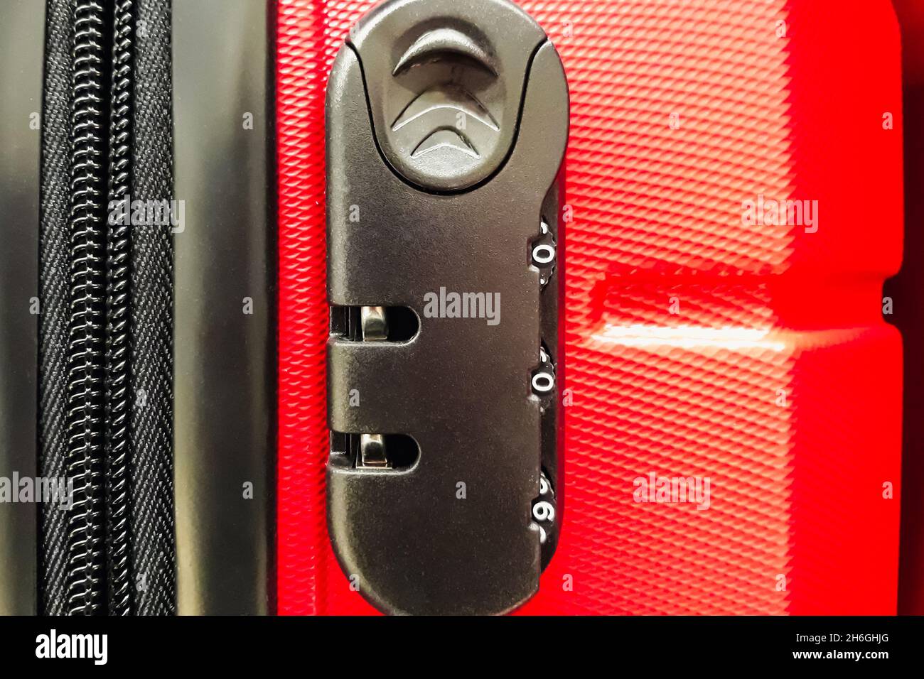 Combination lock on suitcase closeup. Concept of protecting your